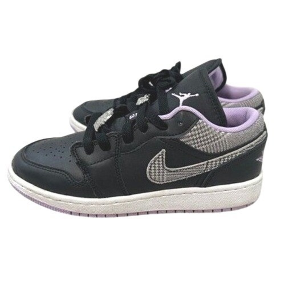 Kids Air Jordan 1 Low Black Purple Houndstooth Sz 3.5Y Sneakers
